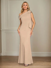 Trumpet/Mermaid One Shoulder Sleeveless Stretch Crepe Mother of the Bride Dress With Bow