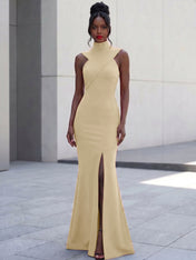 High-Neck Cross-Bodice Sleeveless Maxi Dress