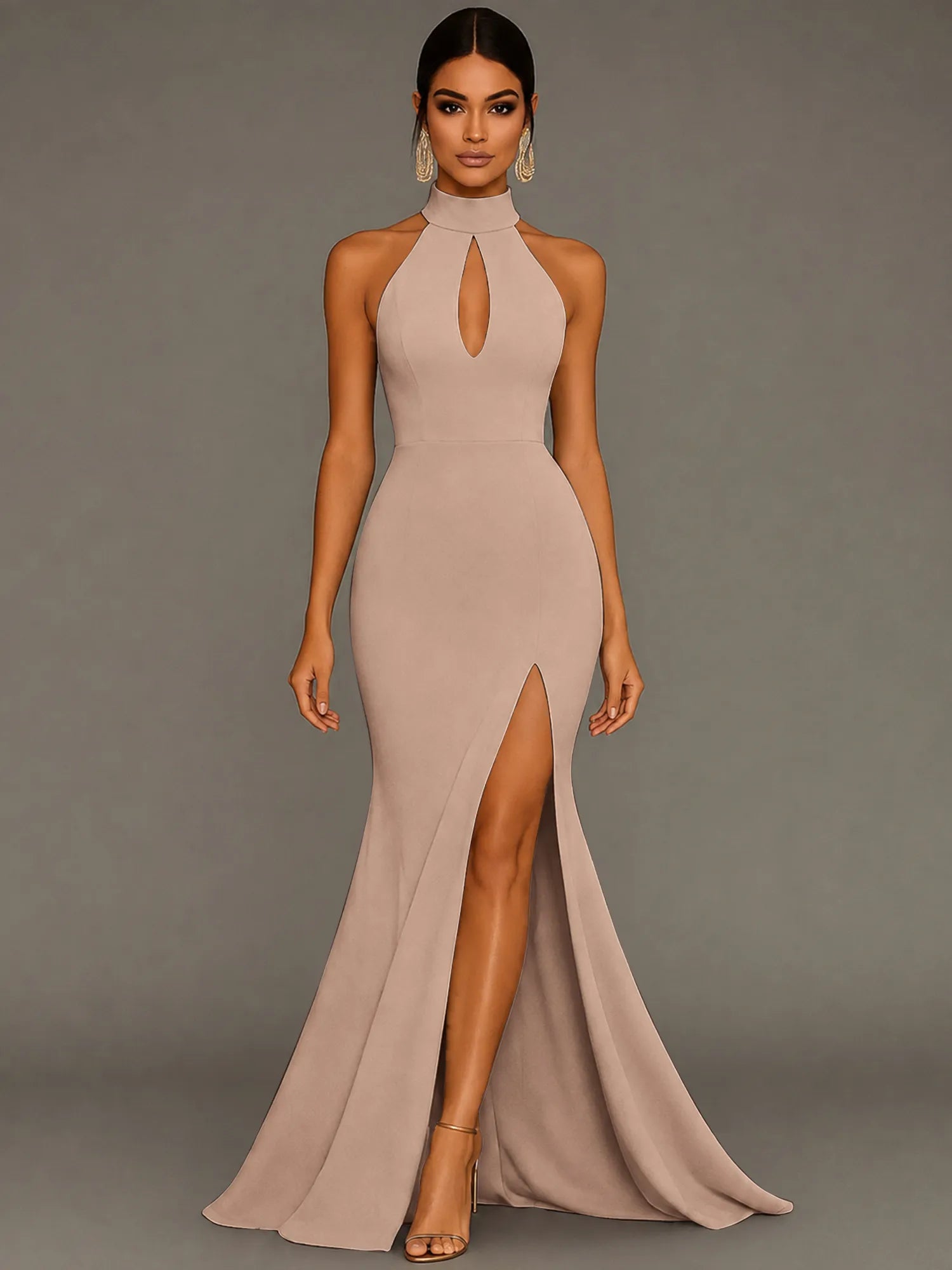 Mermaid Halter Neck Satin Formal Dress with Slit