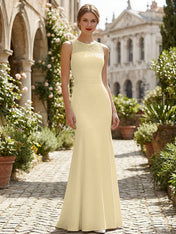 Pure White Sequin Neckline Sleeveless Mermaid Maxi Dress Gown
