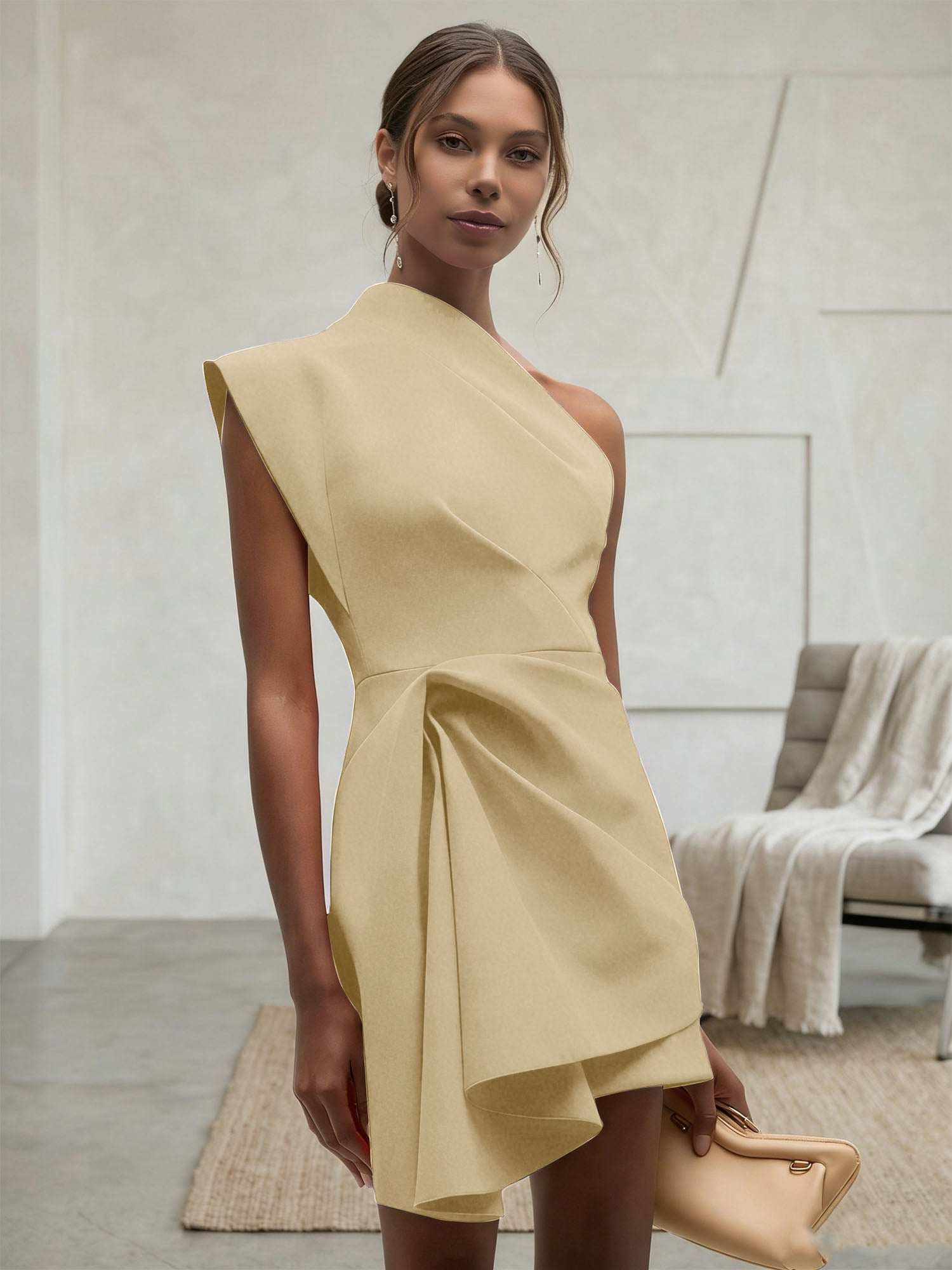 Purplish blue Ruched One Shoulder Sleeveless A-line Mini Homecoming Dress