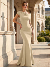 Black One Shoulder Maxi Dresses with Pleat Mermaid Formal Dress