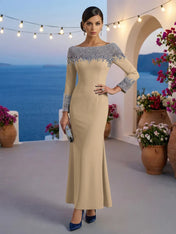Formal Evening Dress Blue Velvet Long Sleeves Maxi Dress with Crystal