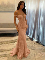 Sparkly Off the Shoulder Mermaid Corset Long Prom Dress