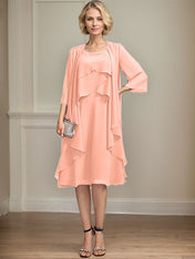 A-line Scoop Knee-Length Chiffon Mother of the Bride Dress With Beading