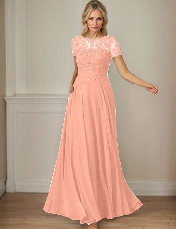 Dark Navy A-Line Boatneck Sequins Chiffon Dress