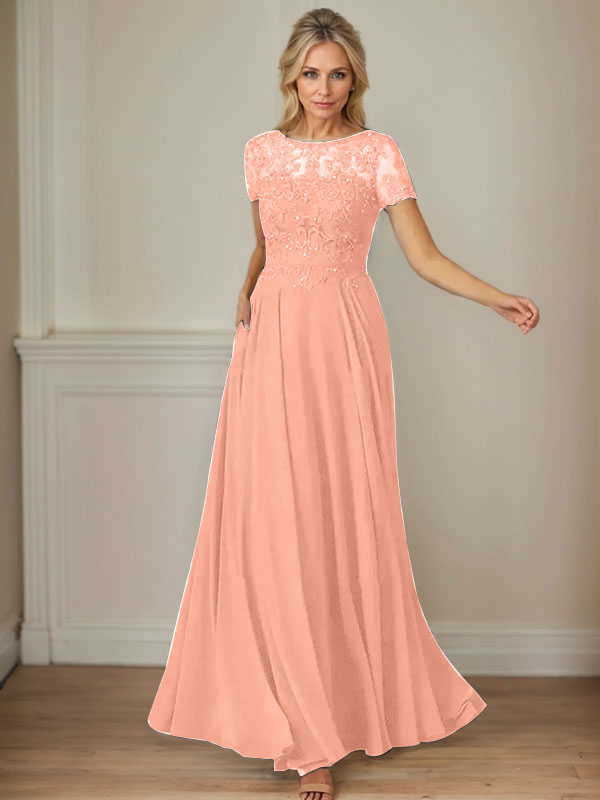 Dark Navy A-Line Boatneck Sequins Chiffon Dress