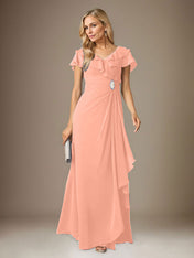Stormy A-Line V-Neck Ruched Chiffon Dress