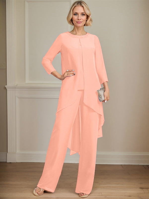 Pantsuit Scoop Floor-Length Chiffon Mother of the Bride Dress With Sequins Beading