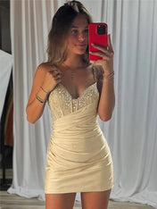 Beaded V Neck Corset Bodice Homecoming Dress