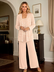 Chiffon Mother of the Bride Pantsuits with Jacket & Sequins