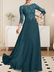A-line Scoop Floor-Length Lace Chiffon Mother of the Bride Dress With Sequins