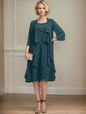 A-line Scoop Knee-Length Chiffon Mother of the Bride Dress With Beading