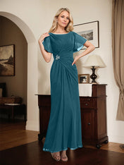 A-line Scoop Ankle-Length Chiffon Mother of the Bride Dress With Beading Pleated
