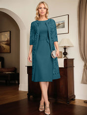 Sheath/Column Scoop Knee-Length Chiffon Mother of the Bride Dress With Pleated Sequins