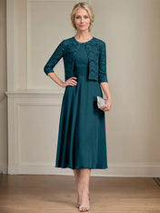 A-line Scoop Tea-Length Chiffon Mother of the Bride Dress With Pleated