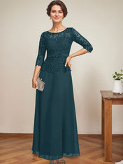 A-line Scoop Illusion Ankle-Length Chiffon Lace Mother of the Bride Dress With Rhinestone Beading