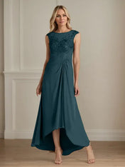 Champagne A-Line Scoop Lace Chiffon Dress