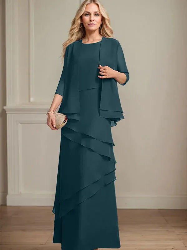 Robe fourreau en mousseline de soie pour mère de la mariée, longueur au sol 