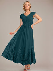 A-line V-Neck Ankle-Length Chiffon Mother of the Bride Dress With Applique Sequins