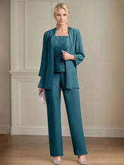 Chiffon Square Neck Sleeveless Floor Length Mother of the Bride Pantsuits