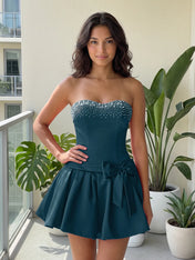 Fuchsia Pearl Corset Short Homecoming Dresses Large Waist Bow Lace Up Back