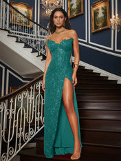Sequin Strapless Sweetheart Long Prom Dress with High Slit