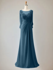 Trumpet/Mermaid Scoop Neck 1/2 Sleeve Chiffon Mother of the Bride Dress With Beadings