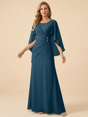 Sage Green Chiffon Beaded Mother of the Bride Dress with Cape Sleeves