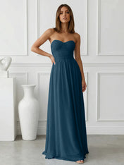 Light Blue Sweetheart Chiffon A Line Maxi Dress with Pleat