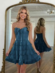 Chiffon A Line Tiered Short Homecoming Dress with Ruffles