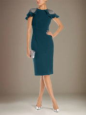 Sheath/Column Stretch Crepe Scoop Short Sleeves Knee Length Dress