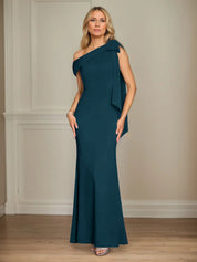 Trumpet/Mermaid One Shoulder Sleeveless Stretch Crepe Mother of the Bride Dress With Bow