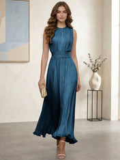 Ethereal Formal Evening Dress Ice Blue Pleated Chiffon Maxi Gown