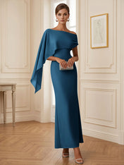 Elegant Mint Green One-Shoulder Chiffon Mermaid Formal Evening Dress with Cape and Ruffles