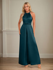 Jumpsuits Halter Floor-Length Satin Wedding Dress