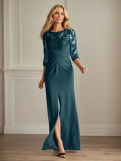Plum Sheath Lace Stretch Crepe Mother of the Bride Dress