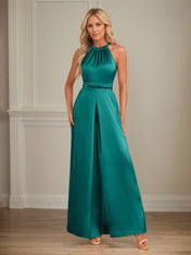 Jumpsuits Halter Floor-Length Satin Wedding Dress