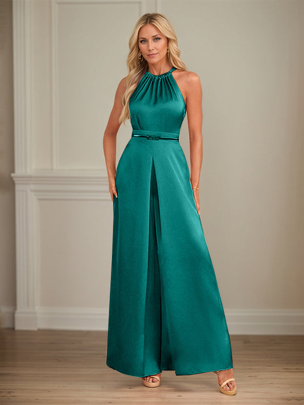 Jumpsuits Halter Floor-Length Satin Wedding Dress