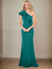 A-line One Shoulder Floor-Length Chiffon Mother of the Bride Dress With Ruffles