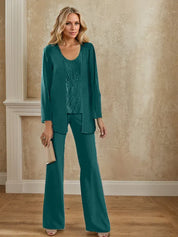 Tailleur-pantalon en mousseline avec veste pour mère de la mariée 
