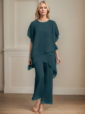 Separates Jumpsuit/Pantsuit Scoop Ankle-Length Chiffon Mother of the Bride Dress