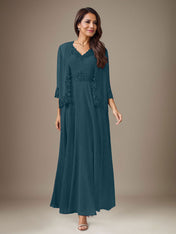 Plum A-Line Sequins Chiffon Dress