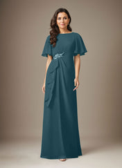 Dark Navy Sheath Beaded Chiffon Dress