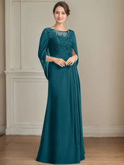 A-Line/Princess Scoop Floor-Length Mother of the Bride Dresses with Pleated & Sequins