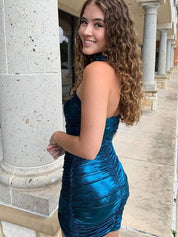 Peacock Strapless Metallic Bodycon Homecoming Dress with Flower