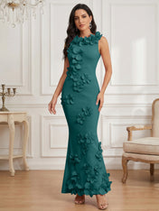 Romantic Pink Sleeveless 3D Floral Mermaid Gown