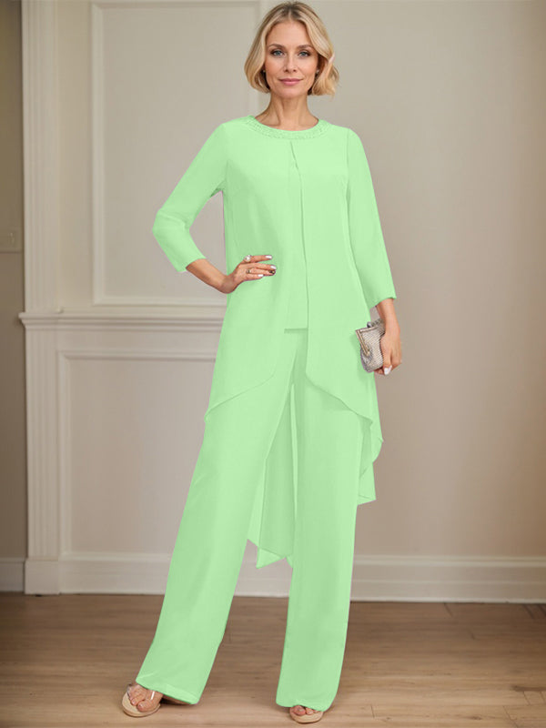 Pantsuit Scoop Floor-Length Chiffon Mother of the Bride Dress With Sequins Beading