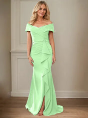 Sheath/Column V-Neck Illusion Floor-Length Lace Chiffon Mother of the Bride Dress With Pleated Sequins