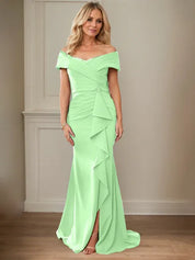 Sheath/Column V-Neck Illusion Floor-Length Lace Chiffon Mother of the Bride Dress With Pleated Sequins